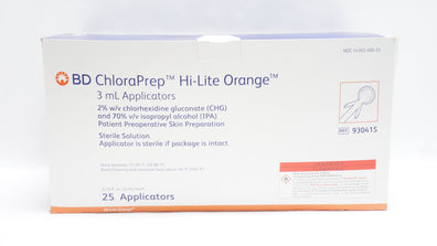 BD 930415 ChloraPrep Hi-Lite Orange 3mL Applicators - Box of 25